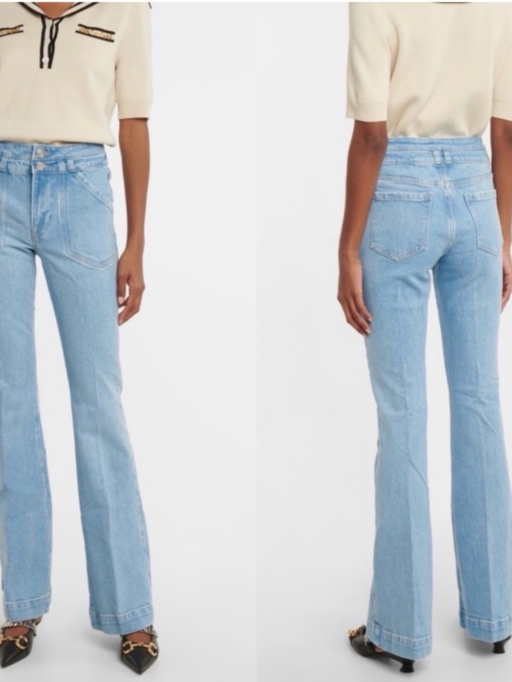 FRAME Light Blue High-Rise Flare Double-Button Trouser-Front Pocket Jeans Sz 29